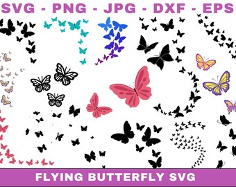 Paquete SVG de mariposas voladoras, archivos de corte en capas (descarga digital)