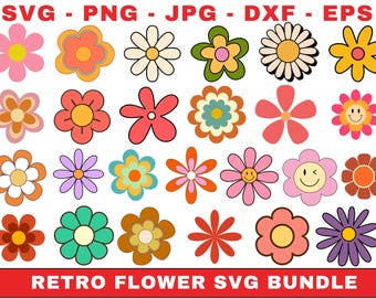Retro Blumen SVG Bundle, Blumen Clipart (digitaler Download)