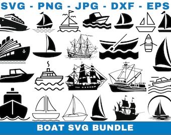Boat SVG Bundle, Ship, Sailboat, Speedboat Clipart (Digital Download)