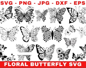Floral Butterfly SVG Bundle, Cricut & Silhouette Cutting Files (Digital Download)