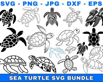 Sea Turtle SVG Clipart Bundle, Turtle Silhouette (Digital Download)