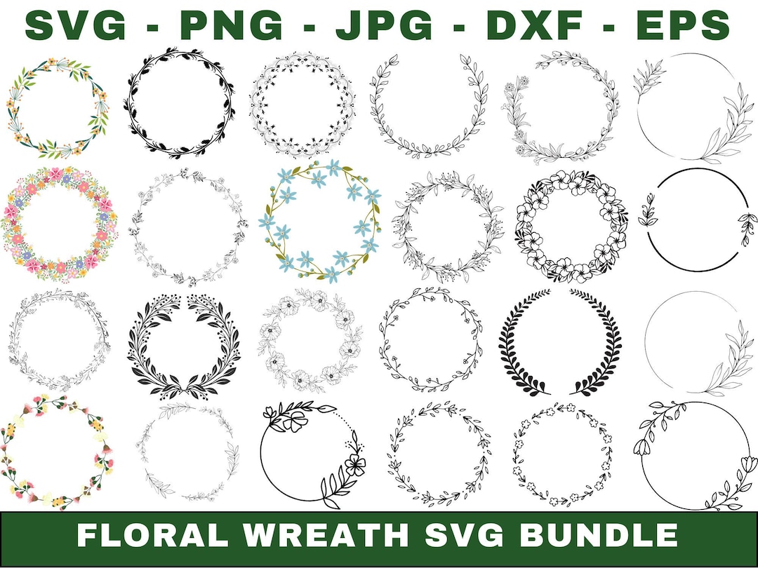 Floral Wreath SVG Bundle, Wedding Wreaths, Circle Frame (digital Design ...