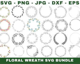 Floral Wreath SVG Bundle, Wedding Wreaths, Circle Frame (Digital Design)