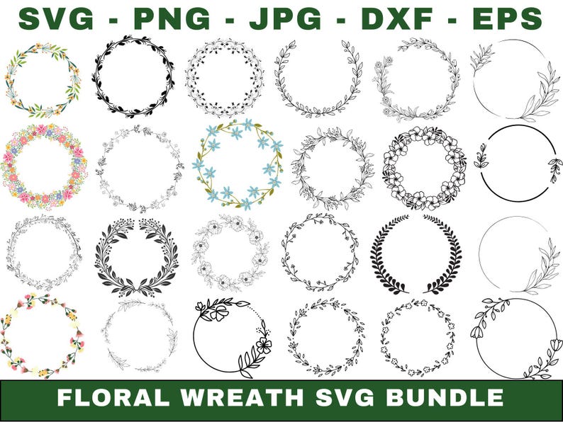 Floral Wreath SVG Bundle, Wedding Wreaths, Circle Frame (digital Design ...