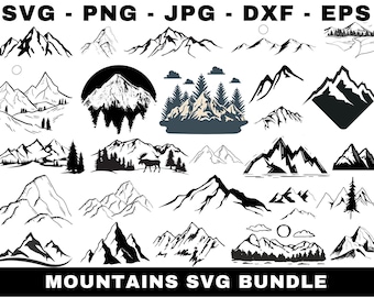 Mountains and Forest SVG Bundle, Hand Drawn Cut Files (Digital Download)