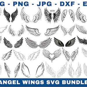 Angel Wings SVG Bundle, Angel Wings Clip Art, Wings Cut File For Silhouette, Wings PNG, Wings Shape, Wings Outline, Svg Files For Cricut