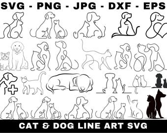 Katze und Hund Linie Kunst Silhouette svg, Katzen- und Hundesilhouette, Katzen- und Hundeclipart, Freundschaftstier, Haustierliebhaber svg, Elegante Katzenlinie Art