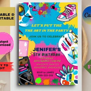 Editable Art Birthday Party Invitation, Art in Party Birthday Party Invite, Art Painting Artist Birthday Mobile Invitation