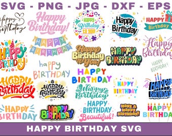 Happy Birthday SVG Bundle, Colorful Birthday Designs (Digital Files)