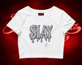 SLAY DROPS: edt 3, Slay Crop Top, Poly Cotton Crop Top, Drag Race, Pride Tee, Slay, Keninis, Kenia Os, K de Karma Tour, LGBTQ+, Concert Tee