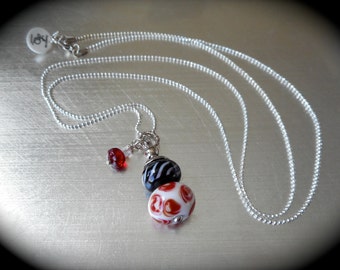 Change a bead Necklace, Stackable bead holder, Pendant, Hand made glass beads, Lamp work glass, Interchangeable, Red Crystal, OOAK.