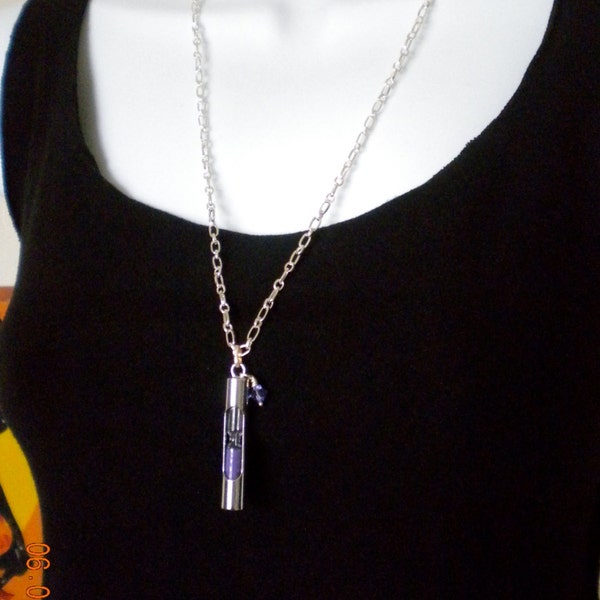 Hourglass Necklace, Colorful Timer, Unique, Statement Jewelry, Purple Sand, Swarovski Crystal, Silver, Sand timer, One of a kind.