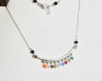 Crystal Rainbow Necklace, Swarovski Crystals, Dazzel and Dangle, Colorful Charms, Silver, Birthstones, LGBT, Gift of Love, One of a kind.