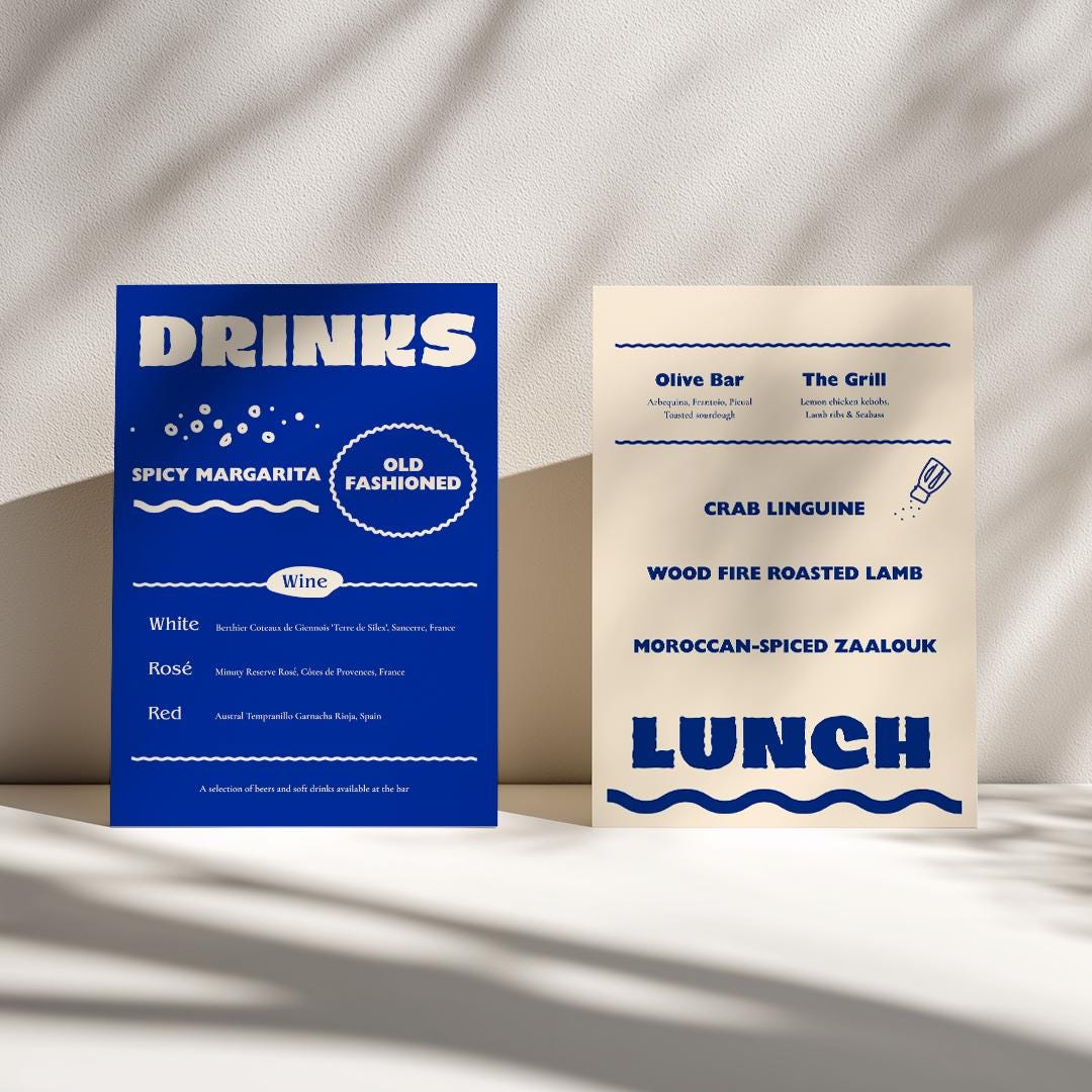 Bold Blue Bar and Lunch Menu Template, Easily Printable, DIY Bar Menu ...