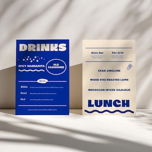 Bold Blue Bar and Lunch Menu Template, Easily Printable, DIY Bar Menu, DIY Lunch Menu, Wedding Stationery, Custom Menu Template