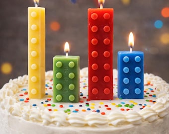 Realistic Building Bricks Beeswax Candle - Set of 4- Birthday Cake topper candles