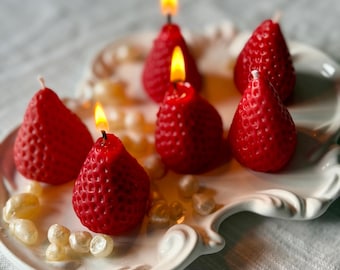 Vela de cera de abejas con forma de fresa realista para decoración de tartas de cumpleaños