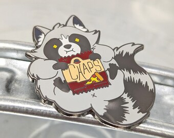 Chaps Raccoon Retro Chips Enamel Pin