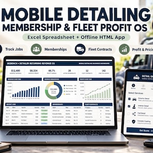 Mobile Detailing Business Spreadsheet: Membership & Fleet Tracker, Pricing Calculator + Offline HTML App