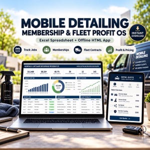 Mobile Detailing Business Spreadsheet: Membership & Fleet Tracker, Pricing Calculator + Offline HTML App