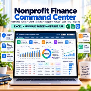 Nonprofit Treasurer Spreadsheet: Restricted Funds, Grants & Budget | Excel + Google Sheets