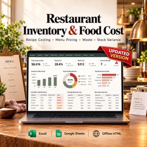 Restaurant Inventory & Food Cost System | Recipe Costing, Menu Pricing, Stock Variance (Digital Download)