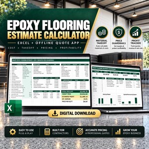 Epoxy Flooring Estimate Calculator: Material Takeoff, Pricing, Profit Tracker (Excel + App)