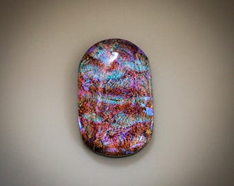 Metallic Layered Green Swirl, Sparkling Silver Above Black Kiln Fused Dichroic Glass with Floating Dimensional Colors, One of a Kind
