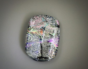 Metallic Layered Green Swirl, Sparkling Silver Above Black Kiln Fused Dichroic Glass with Floating Dimensional Colors, One of a Kind