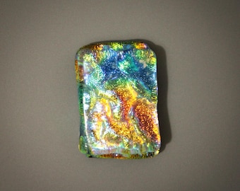 Metallic Layered Sparkling Rainbow Colors Above Black Kiln Fused Dichroic Glass, One of a Kind