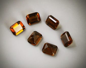 Qty 2, 7mm x 9mm Radiant Emerald Cut Faceted Smokey Topaz Leaded Crystal, No Fire Stone