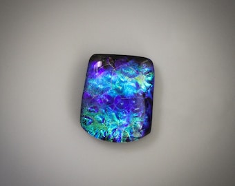 Medium Sized Layered Black Based Kiln Fused Dichroic Glass with Bubble Waves of Shifting Blue Floating Dimensional Color, One of a Kind