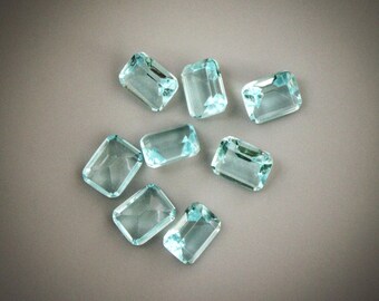 Qty 2, 8mm x 11mm Emerald Cut Faceted Light Aquamarine Cubic Zirconia