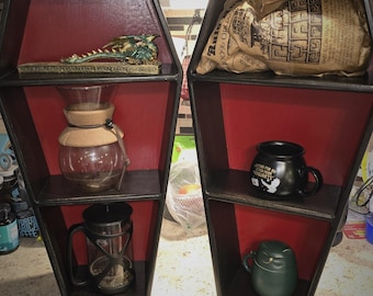 24" Coffin Altar Shelf- Coffee Storage Handmade- Kitchen Decor- Gothic Furniture
