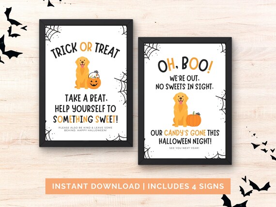 Golden Retriever Halloween Candy Signs: Printable Dog Lover Decor (Set of 4) (Digital Download)