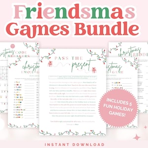 Paquete de juegos navideños para amigos: Juego de pasar el regalo, adivinanzas navideñas, juego de emojis, descifrador de códigos (descarga instantánea)