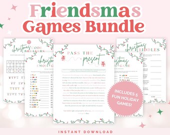 Friendsmas ゲーム バンドル: ギフト パス ゲーム、クリスマス なぞなぞ、絵文字ゲーム、コード ブレーカー (即時ダウンロード)