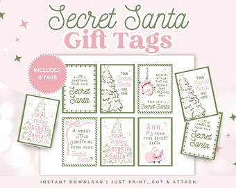 Printable Secret Santa Gift Tags: Set of 6 (Instant Download)