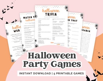 Printable Halloween Games Bundle: Trivia, Riddles, Movie Match (PDF)