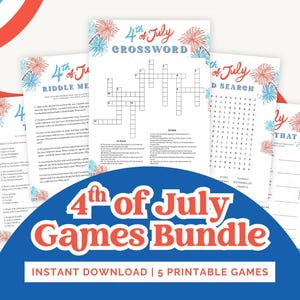 4th of July Games Bundle: 4th of July Trivia, 4th of July Riddles, Crossword Puzzle, Word Search & Flag Libs, Printable Fourth of July Games