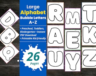 Letras grandes em formato de bolha, letras maiúsculas grandes, modelo de letras grandes para imprimir, PDF de letras maiúsculas, para pré-escola, jardim de infância e ensino domiciliar.