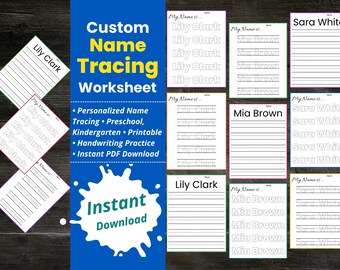 Pagina di tracciamento del nome personalizzato, foglio di lavoro per il tracciamento del nome personalizzato, pratica di scrittura a mano stampabile, tracciamento del nome, foglio di lavoro per il nome, scrittura del nome