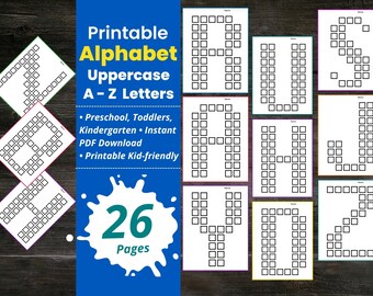 Lettere dell'alfabeto grandi a forma di bolla, alfabeto stampabile da unire ai punti, modello di lettera grande, scuola materna, scuola materna, lettera maiuscola grande