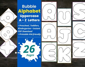 Lettere dell'alfabeto a bolle, lettere a bolle grandi stampabili, lettere maiuscole, lettere grandi, lettere maiuscole in PDF, scuola materna, asilo nido, istruzione parentale