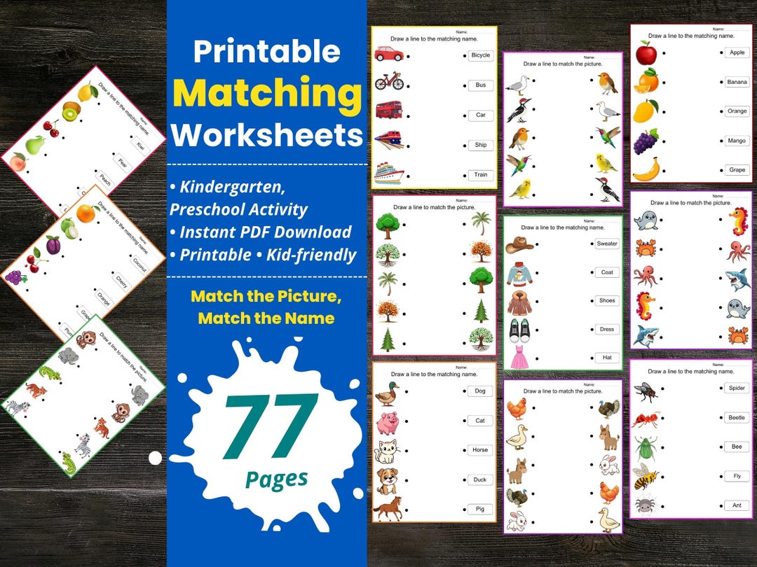 Printable Matching Worksheets, Names Matching, Match the Picture ...