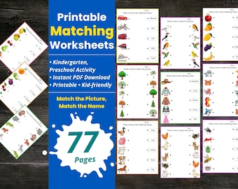 Folhas de Atividades Imprimíveis para Combinar, Combinando Nomes, Combine a Imagem, Atividade para Educação Infantil, Combinando Animais, Livro de Atividades Educativo