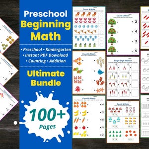 Hojas de trabajo de matemáticas para preescolar, ejercicios de matemáticas para principiantes, actividades de suma y emparejamiento, conteo, números, imprimibles para preescolar y jardín de infantes en casa.