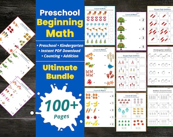 Schede di matematica per la scuola materna, esercizi di matematica per principianti, attività di abbinamento di addizioni, conteggio, numeri, materiale stampabile per la scuola materna e l'asilo nido