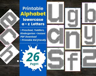 Letras grandes em formato de bolha para imprimir, alfabeto minúsculo de a a z, letras minúsculas para colorir, folhas de atividades em PDF para pré-escola, jardim de infância e ensino domiciliar.
