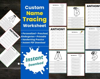 Foglio di lavoro per tracciare il nome personalizzato per la scuola materna, foglio di tracciamento del nome personalizzato, esercizi di scrittura a mano per la scuola materna, pagina di tracciamento del nome stampabile, scrittura del nome